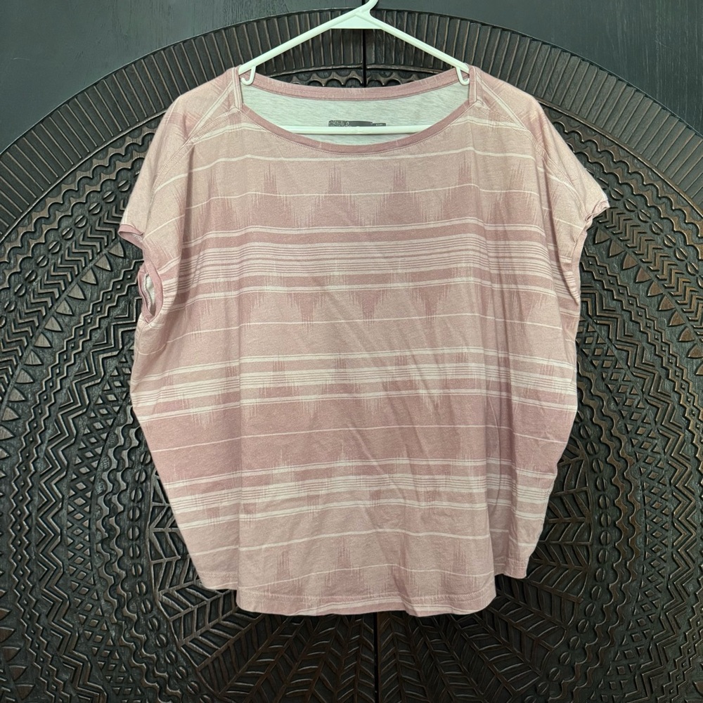 Prana Organic Cotton Oversized Boxy T Shirt Womens M Pink Aztec Geometric Print